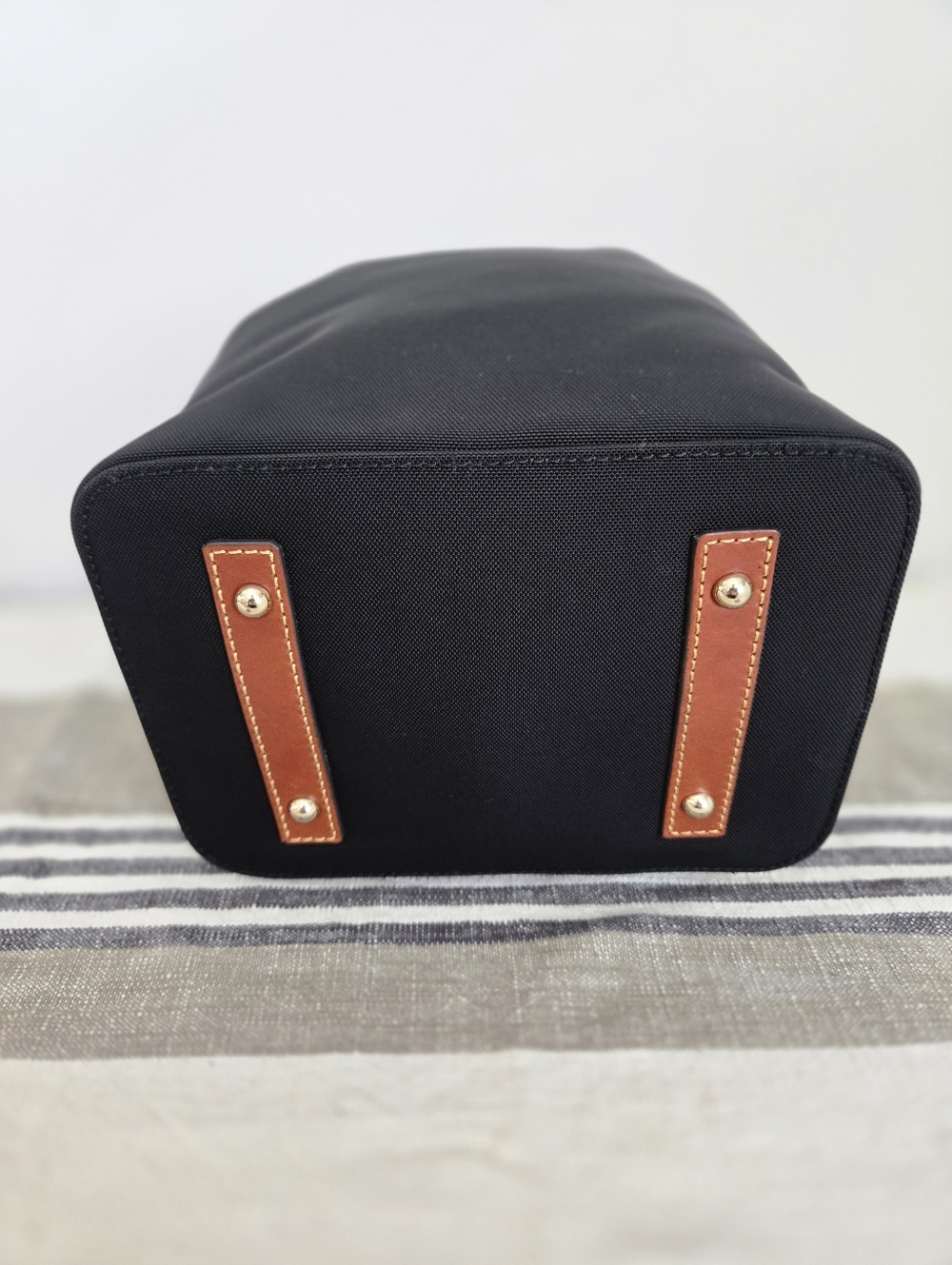 Dooney & Bourke Black Nylon Bucket Bag with Brown Trim and Tassels - Picture 9 of 16
